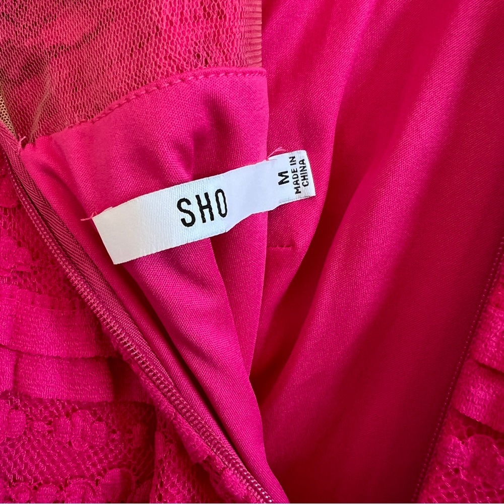 SHO Tadashi Shoji | Hot Pink Tiered Ruffle Lace Mini Dress - Size M - Picture 8 of 8